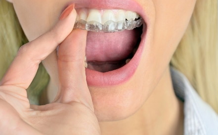 Patient placing fluoride treatment application tray